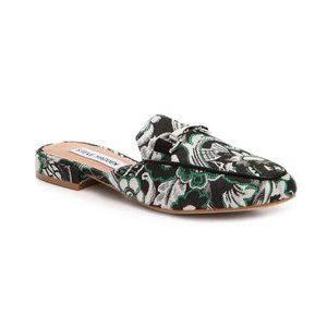 Green Chess Jacquard Floral Mules Slides